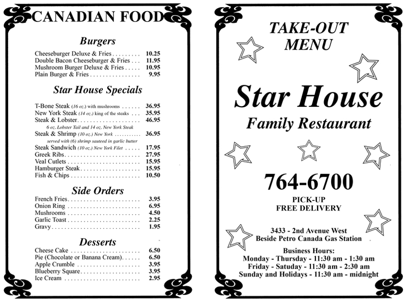 Take out menu