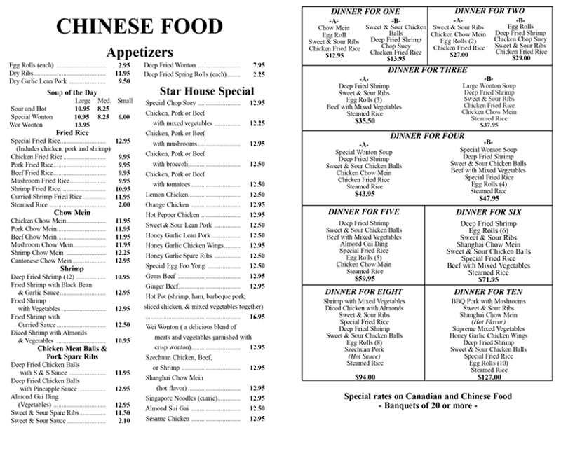 Take out menu