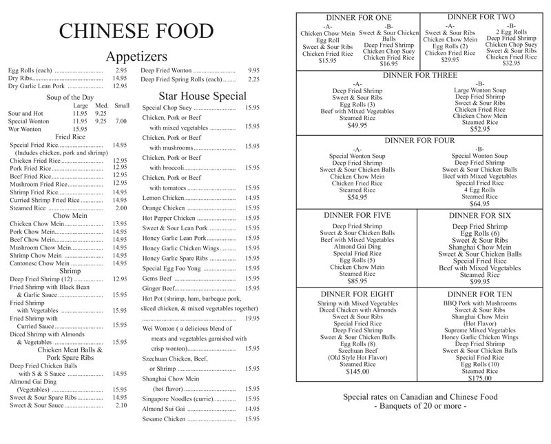 Star house menu store
